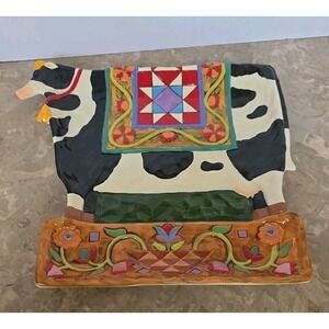 Beautiful  Colorful  Large 6"X13" Jim Shore Barnyard Porcelain‎ Cow Serving Tray